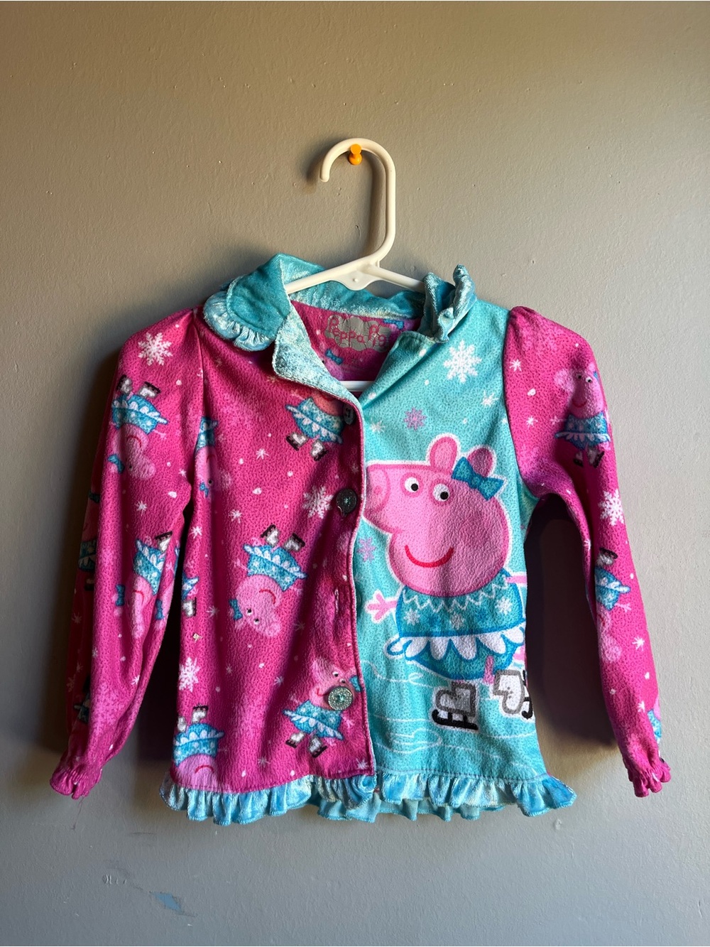Peppa Pig Pink and Teal Fleece Button-Up Top